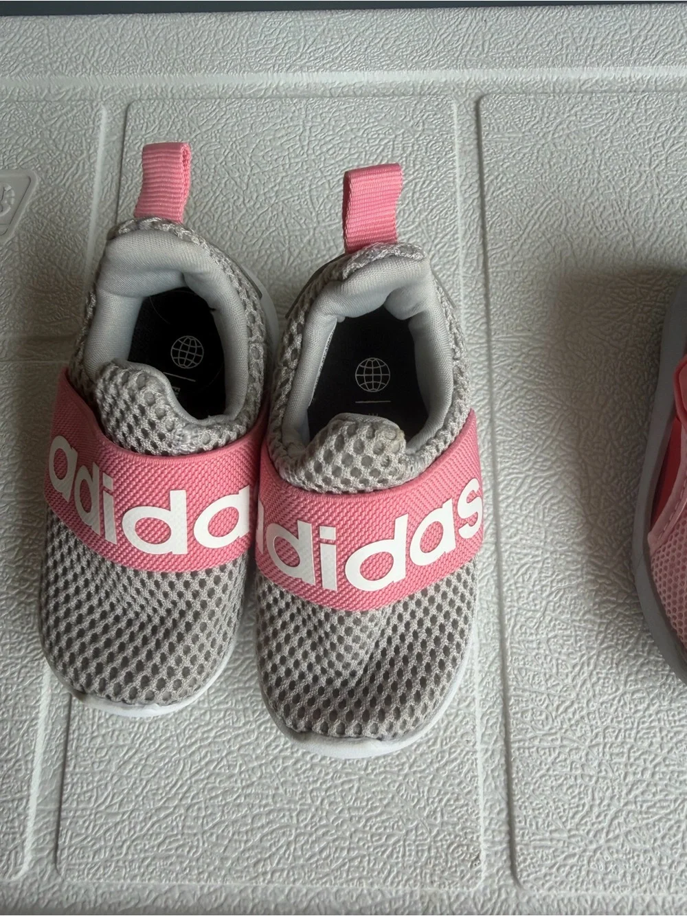 adidas Kids Gray and Pink Slip-On Athletic Sneakers